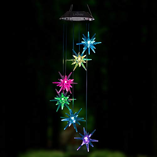 Lainin LED Solar Wind Spinner Color Changing Urchin Star Wind Chime Lamp For Home Outdoor Garden Patio