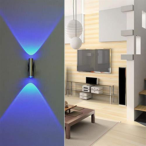 Chezaa LED Wall Lamp Night Light Home Sconce Bar Porch Wall, Decor Double-headed Ceiling Light Blue Decorative Lighting (Silver)