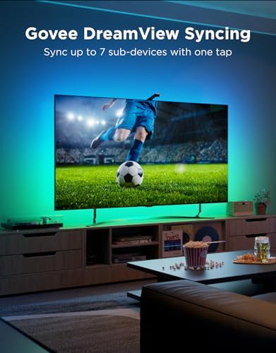 Govee TV Backlight 3 Lite with Fish-Eye Correction Function Sync to 55-65 Inch TVs, 3.6m RGBICW Wi-Fi TV LED Backlight with Camera, 4 Colours in 1 Lamp Bead, Voice and APP Control, Adapter