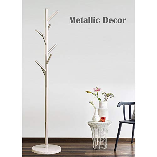 Jolitac Metal Coat Rack Stand Satin Steel Finish Stable Marble Base, High-Grade with Hooks Metal Tree Hat & Coat Hanger Floor Free Standing Wall Bedroom Easy Assembly (Satin Steel)