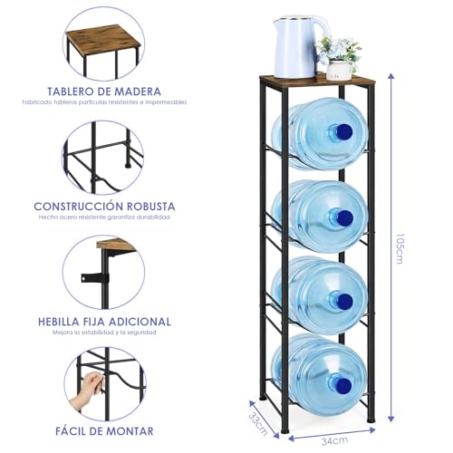 COSENGA Soporte para Botellas de Agua, Organizador para Botellas de Agua de 5 Niveles con 4 Ranuras Soporte para 4 Botellas de Agua de 5 Galones Desmontable para Cocina, Oficina y Sala de Estar, Negro