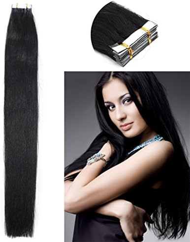 Yotty Tape in Skin Weft Remy Human Hair Extensions Dark Black 16''-26'' (20Inch)