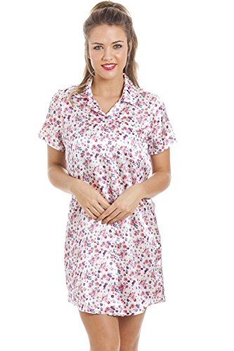 Camille Womens Ladies Luxurious Knee Length Floral Print Satin Nightshirt 12 PINK