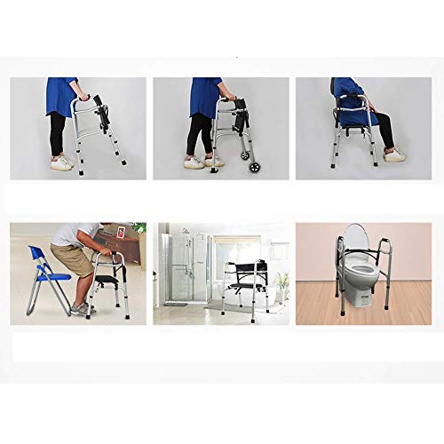 LMEIL 4 in 1 Stand-Assist Folding Walker, Compact Lightweight andHeight Adjustable with Brake Detachable Seat and Wheels Supports up to 350 lbs for Seniors - Thumbnail 5