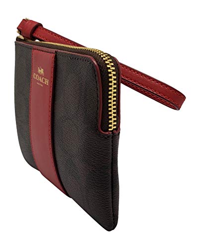 Coach Signature PVC Leather Corner Zip Wristlet (Brown True Red)
