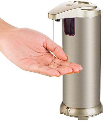 Automatic Dish Soap Dispenser, Hengmo 280ML Auto Motion Sensor Hand Free Brushed Nickle Stainless-Steel Fingerprint Resistant with Waterproof Base Dish/Liquid Soap Dispenser for Bathrooms and Kitchen