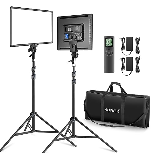 NEEWER 18" LED Videolicht Panel Set, Streaming licht mit 2 STK 45W Dimmbar Zweifarbig, mit Fernbedienung & Lichtständer, 3200K-5600K Weiches Videoleuc