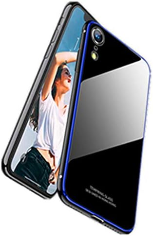 Folice iPhone Xs Max Case Support Wireless Charging, Metal Hybrid Bumper Frame and 9H Tempered Glass Back Cover Case Compatible with Apple iPhone Xs Max (Blue Black)