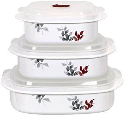 6-pc Corelle KYOTO LEAVES Microwave COOKWARE Set w/Adjustable STEAMER LIDS New