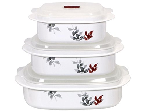 6-pc Corelle KYOTO LEAVES Microwave COOKWARE Set w/Adjustable STEAMER LIDS New
