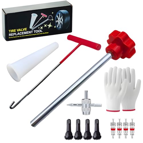 ZHAO GE 7 Stück Reifenventil Werkzeug Set, Ventil Installationswerkzeug Set, Vorbauabzieher, Hakenwerkzeug, Hilfswerkzeug und Handschuhe, für Auto, LKW thumbnail 1