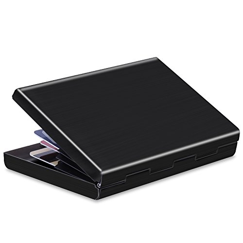 Hawatour 8 Slots RFID Blocking Credit Card Holder Stainless Steel Credit Card Case for Holding Credit Card, ID Card, Business Card (Black)