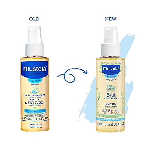 MUSTELA BABY OIL – MOISTURIZING OIL FOR MASSAGE – WITH NATURAL AVOCADO, POMEGRANATE & SUNFLOWER OIL – FROM BIRTH ON – 3.38 FL. OZ