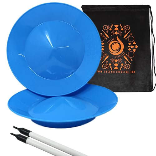 Set of 2 Spinning Plates and Sticks - Flexi Kid's Plate Spinning Set - Includes Cascade Carry Bag (Blue)