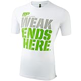 Muscle Pharm 2016 Crew Neck 'Weak Ends Here' Logo Cotton Sports Tee Mens Training Gym Fitness T-Shirt White Medium