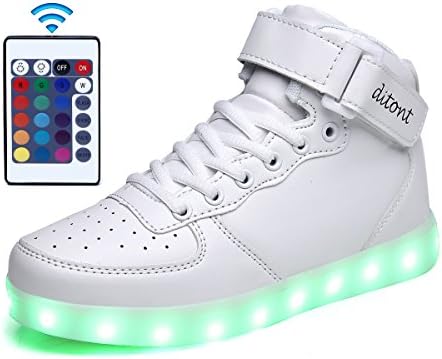 ditont LED Light Up Shoes Flashing Sneakers with Remote for Kids Boys Girls (DT98White37)