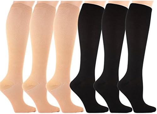 6 Pairs Knee High Graduated Compression Socks - for Women &amp; Men (15-20mmHg) Stylish Design Ideal for Everyday Use, Running, Pregnancy, Flight, Travel, Nursing ,Outdoor Sports (S/M, Assort 2)
