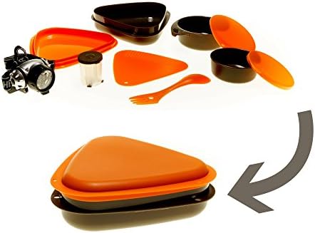 Born to Venture Camping Cookware/Dinnerware w/LED Headlamp for 1 Person - Backpacking, Hiking, Survival Bug-Out Bag - 10 Piece Tableware Set - Lightweight, Compact & Durable