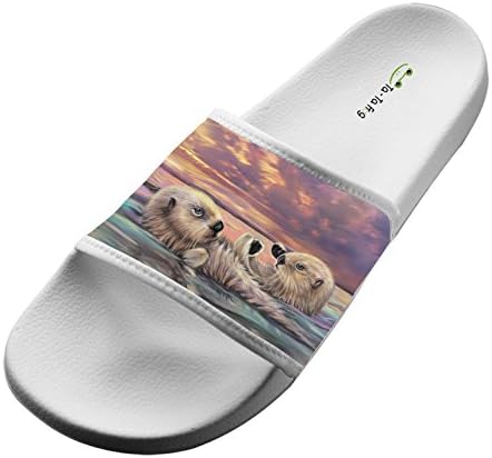 TA-TA FROG Cute Otter Wildlife Fashion Slide Sandals Indoor &amp; Outdoor Slippers White 8 D(M) US