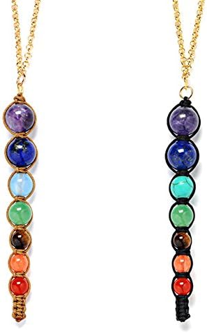 SIVITE 7 Chakra Gemstone Beads Pendant Necklace Y-Shaped Chain Yoga Reiki Healing Energy Pendulum Necklace