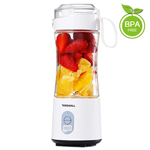 TENSWALL Portable Blender, Personal Size Blenders Smoothies and Shakes, Handheld Fruit Mixer Machine 13oz USB Rchargeable Juicer Cup, Ice Blender Mixer Home/Office/Sports/Travel/Outdoors-White