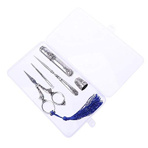 Tulas Sewing Scissors Set Vintage Embroidery Tool Alloy Awl Threader Thimble Needle Case Kit