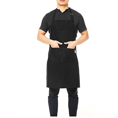 esonmus Adjustable Chef Apron Multi-Purpose Kitchen BBQ Restaurant Apron Cooking Grilling Waiter Apron with Adjustable Neck Belt Ultra Long Waist Ties Two Front Pockets for Anyone-Black