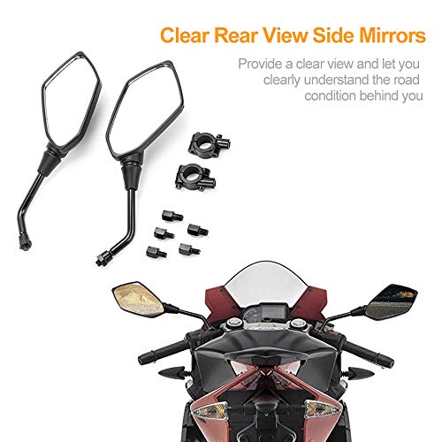 Universal Motorcycle Mirrors ATV Rear View Side Mirrors for 7/8" Handlebar with 10mm/8mm Clockwise & Counterclockwise Threaded Mounting Bolt