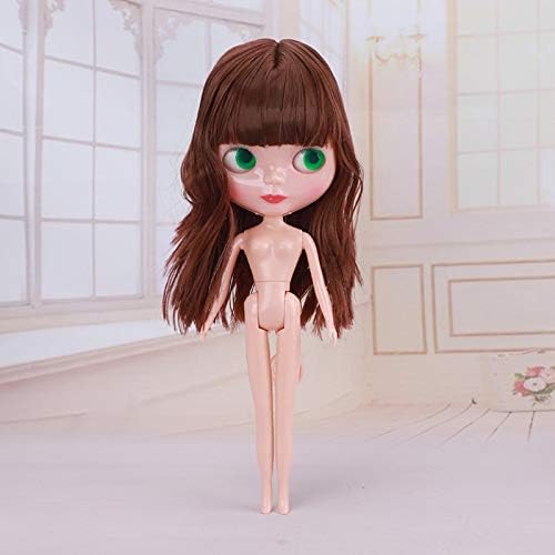 Blythe Bella BJD Doll 6 Ball Jointed Dolls Without Clothes 12 in. Tall Nude Doll with 4-Color Changing Eyes, Big Eyed Dolls can Customize Shoe and Dress, Similar to Blythe Doll (Brown Hair)