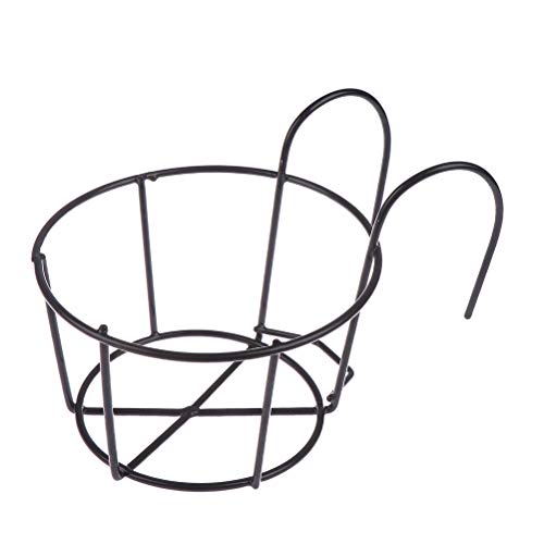 1 Pack Hanging Railing Planters Flower Pot Holders Plant Iron Racks Fence Metal Potted Stand Mounted Balcony Round Plant Baskets Shelf Container Box for Indoor and Outdoor Use-Black,Garden Steel Pots