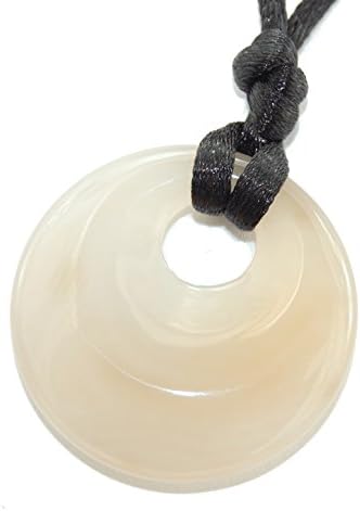 Steampunkers USA Stone Wheelies - 30mm Offset Grey Agate - 20" to 24" Adjustable Soft Black Poly Woven Washable Cord - Natural Crystal Gemstone Collectibles Carved Necklace Handmade Charm