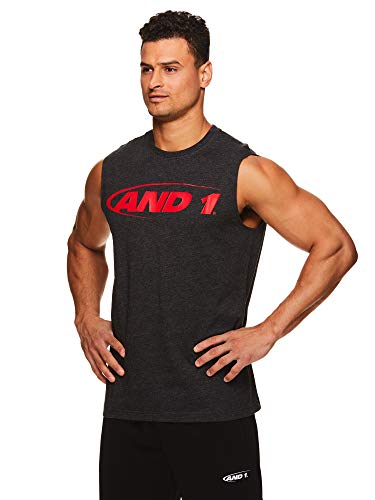 AND1 Men's Basketball Muscle Tank Top - Sleeveless Workout & Training Activewear Gym Shirt - Black Heather, X-Large