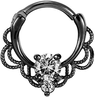 Fashion Septum Nose Rings Clicker G23 Titanium 1.2mm Pole Body Piercing Jewelry (Black)