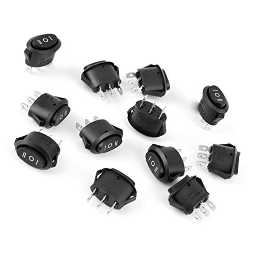 MXRS Mini Oval Boat Rocker Switch 12PCS Toggle Switch 10A/125V 6A/250V 3 Pin Toggle Switch SPST On/Off/On 3 Position Replacement Switch for Car Auto Boat Household Appliances,Black