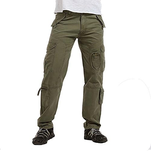 NiuZi Mens Military Cargo Pants Loose Fit Cotton Casual Multi-Pocket Camouflage Cargo Outdoor Work Pants (010 Grass Army Green, 36)
