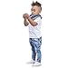Efaster 1Set Kids Baby Boys Short Sleeve T-Shirt Tops+Scarf+Trousers Clothes Outfits (1-2T)