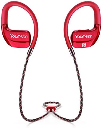 Youmoon Bluetooth Beryllium Diaphragm Headphones - Wireless Sports Earbuds- Sweatproof Music Earpiece- Top Quality Audio- Built-In Microphone- Compatible With iPhones, Smartphones, iPad(RED)