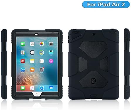 iPad Air 2 Case, KIDSPR Full-Body Rugged Protective Case with Kickstand and Built-in Shockproof Drop Proof Super Protection Stand Cover Case for iPad Air 2 (iPad Air 2, Black Black)