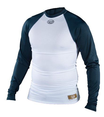 Louisville Slugger Adult Slugger Compression Raglan long Sleeve Shirt, White/Navy, XX-Large