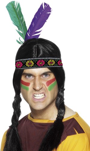 Smiffy's Men's Native American Indian Headband, 2 feathers, Multi-Coloured, One size, 22291