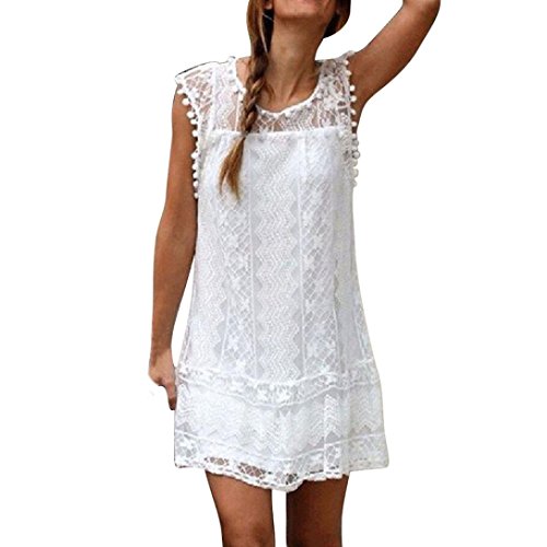 Women Dress,Haoricu 2017 Hot Sale!Women Casual Lace Sleeveless Beach Tassel Mini Princess Dress White (S, White)