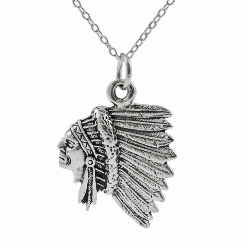 Sterling Silver Indian Chief Head Necklace