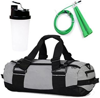 WOD GOD Fit Kit - Duffle Gym Bag Fitness Kit / Adjustable Speed Rope &amp; Shaker Water Bottle (Green Rope)