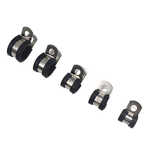 Cable Clamp 55 Pieces 304 Stainless Steel Rubber Cushion Pipe Clamps Assortment with 5 Size 1/4'' 5/16'' 3/8'' 1/2'' 5/8'' Metal Cable Clamp Kit