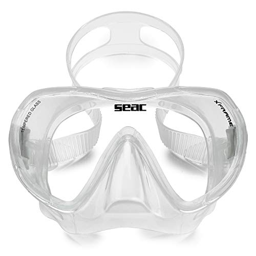 SEAC Frameless Snorkel Set for Men and Women | Comfortable Adjustable, Frameless Mask Made from Clear Tempered Glass | Dry Snorkel with Bottom Purge Valve | Snorkeling and Freediving Gear - Clear