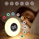 GLIME Wake up Light Alarm Clock Lamp Remote Control Sunrise Sunset Simulation LED Digital Alarm Clocks FM Radio Date Temperature 9 Colors 51 Natural Sounds Night Light Tap Kids Bedside Wake up Lamps