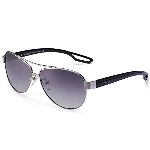 Aviator Sunglasses - Carfia Polarized Sunglasses for Men and Women, Metal Frame & UV400 Protection (Matte Silver Gradient Grey, Multicoloured)