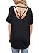 Annflat Women's Cut Out Back Round Neck Casual Shirts Pocket Tee Medium Black