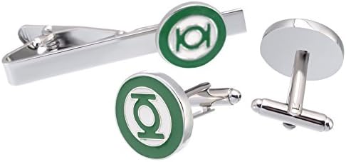 Promotioneer Men's Green Lantern Superhero Series Cufflinks Fashion Stainless Steel Tie Clip Cufflink Set