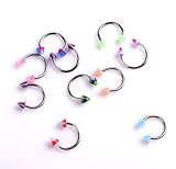 Adored 10 pcs 16/18 Gage Mixed Color U Taper Horseshoe Stainless Steel Triangle Cap Stud Ear Nose Nipple Lip Eyebrow Tongue Ring Body Piercing